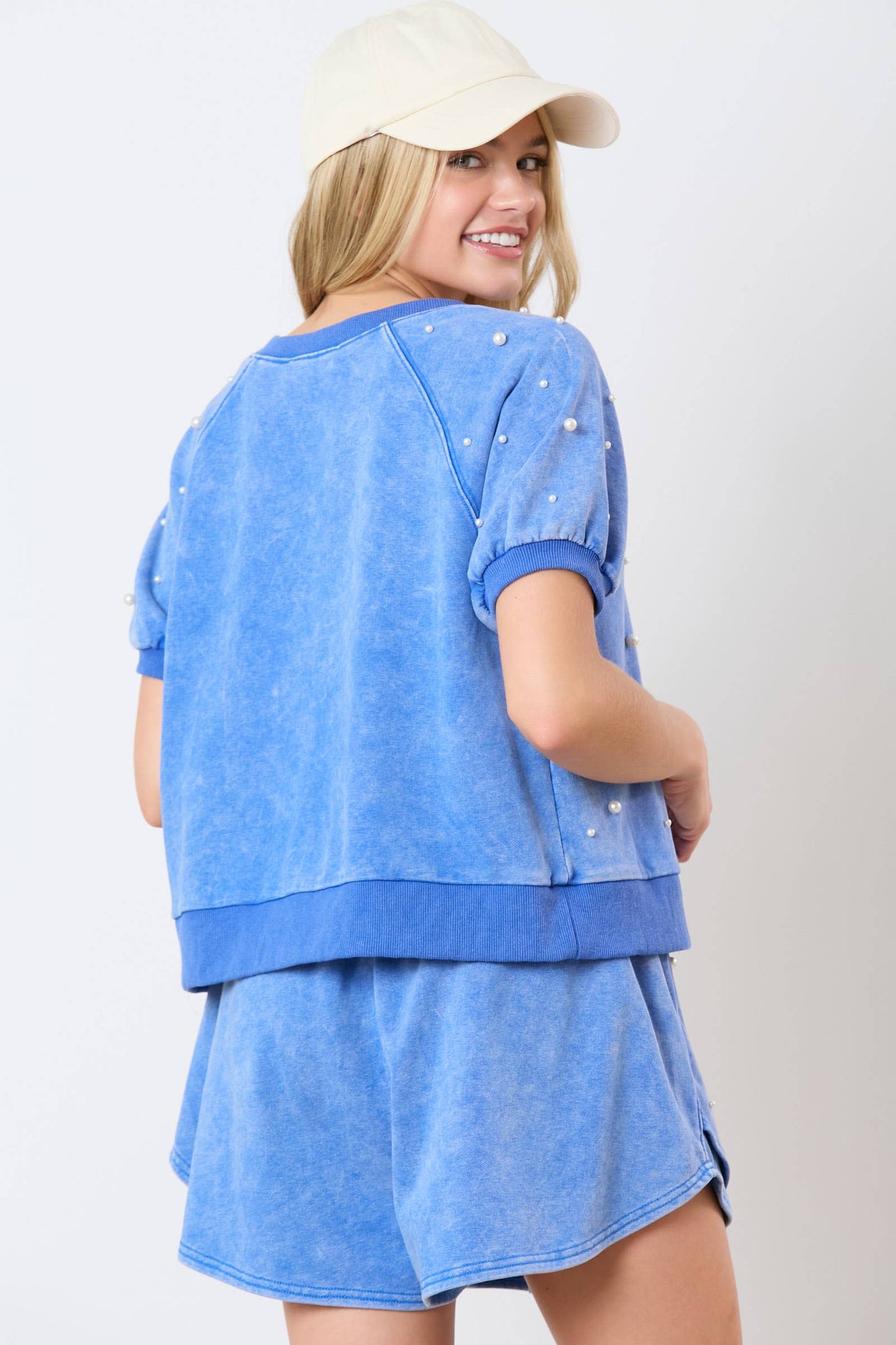 Pearl Embellished Washed Terry Skort - Preorders: BLACK / M
