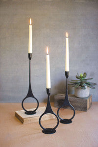 Set of 3 Cast Iron Taper Candle Sticks