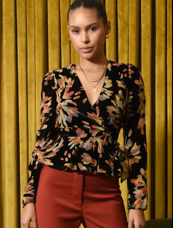 Anisse Velvet Burnout wrap blouse