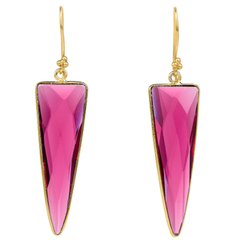 Pink Quartz Triangle Earrings