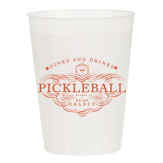 Dinks and Drinks Champagne Pickleball Frosted Cups- Sports: Pack of 6