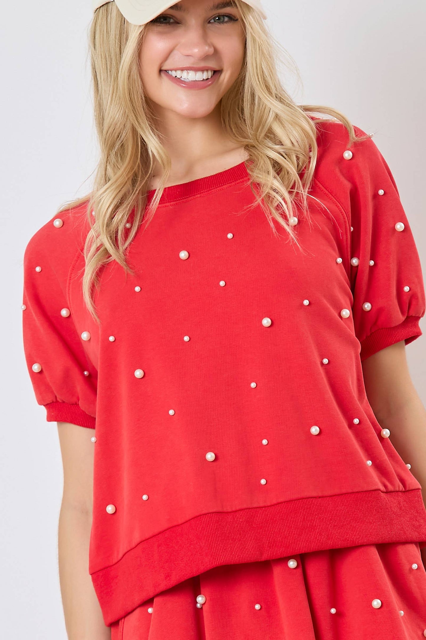 Washed Raglan Pearl Trim Puff Sleeve Top - Preorders: BLACK / S