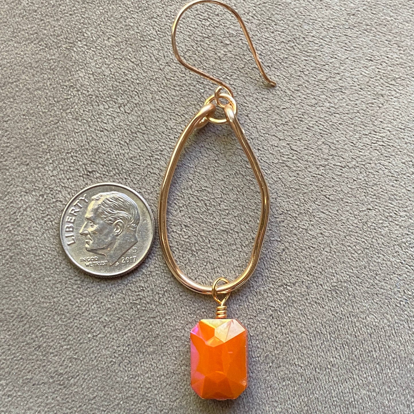 Gold Hoop Earrings Organic Crystal Orange Earrings Dangle: Gold