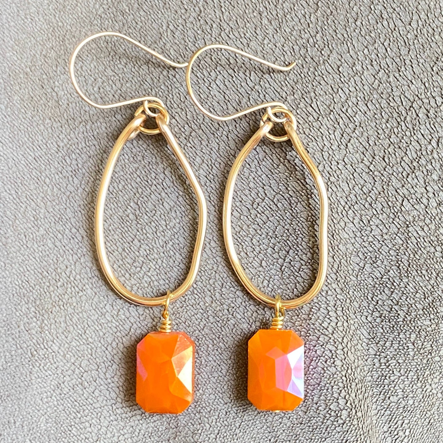 Gold Hoop Earrings Organic Crystal Orange Earrings Dangle: Gold