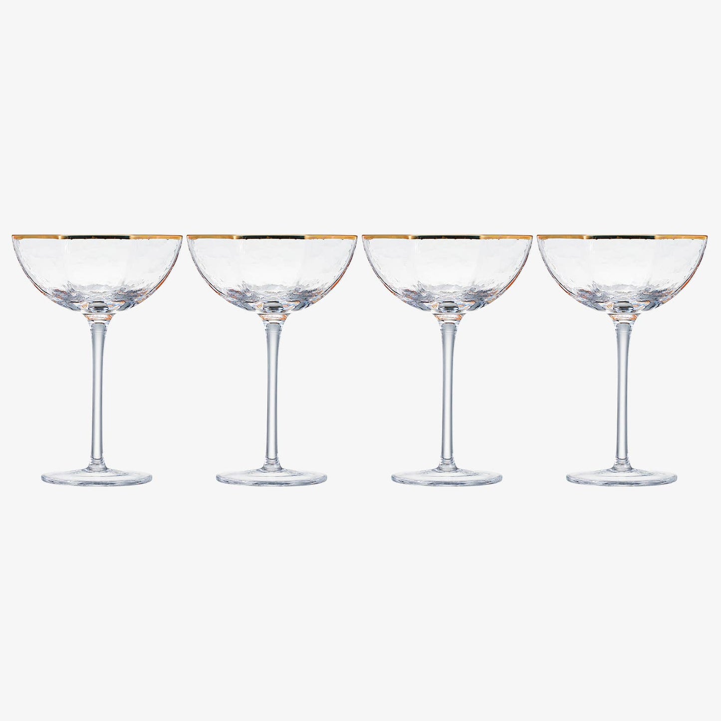 Crystal Coupe Gold Rim Hexagonal Angled  | Set of 4 | 6oz