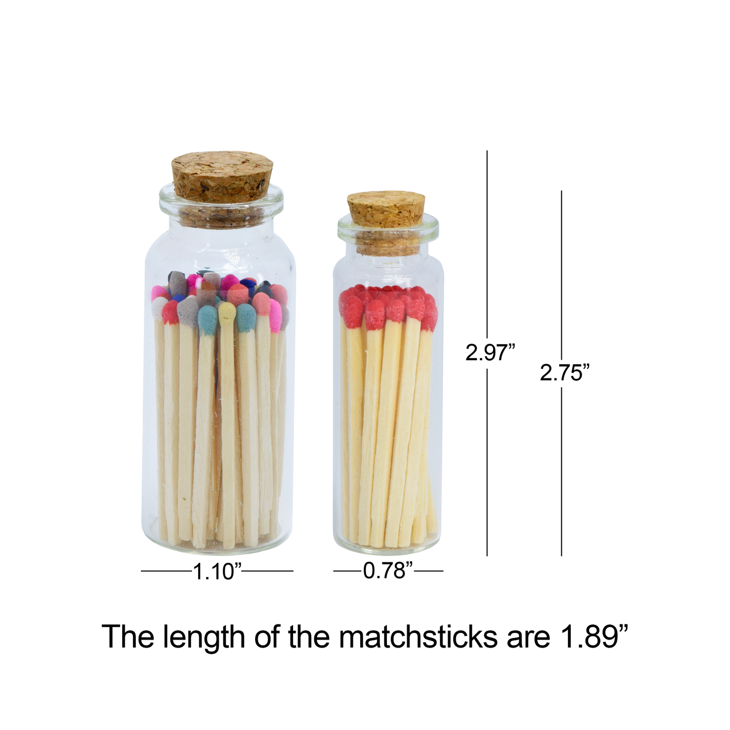 Small Match Bottles - Safety Matches in Jars with Striker: Mixed Colors / 20 Matchsticks Jar