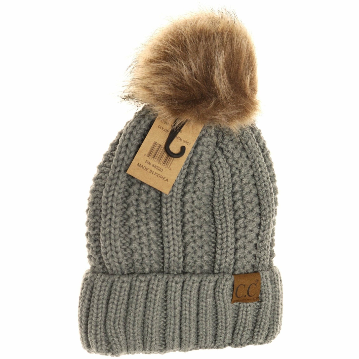 Fuzzy Lined Fur Pom CC Beanie