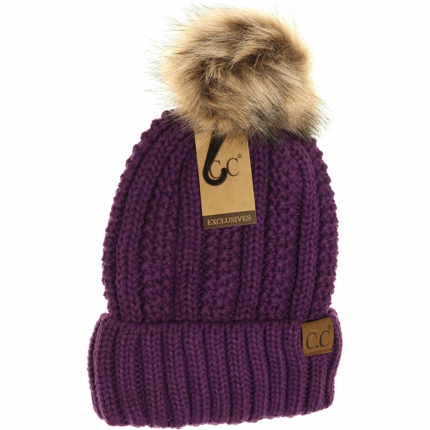 Fuzzy Lined Fur Pom CC Beanie