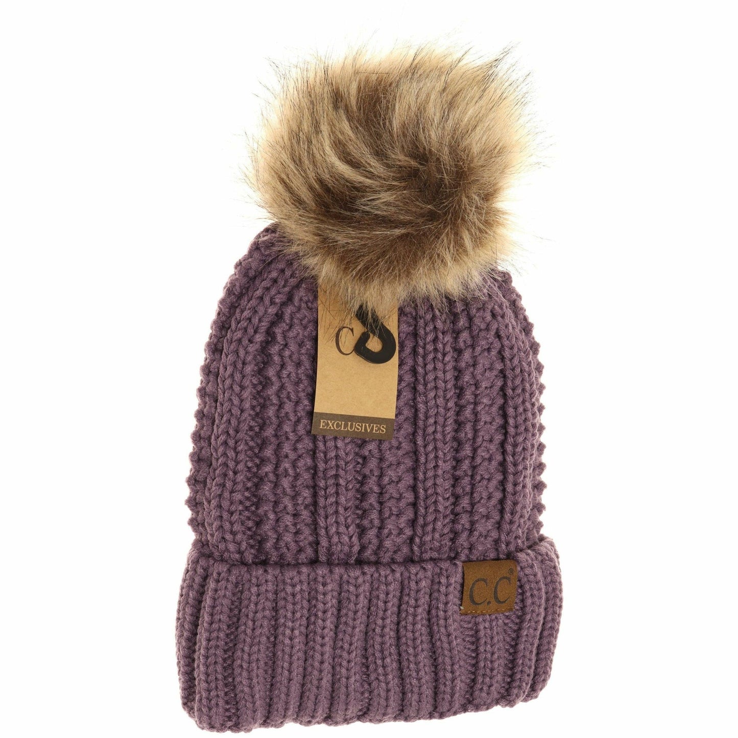 Fuzzy Lined Fur Pom CC Beanie