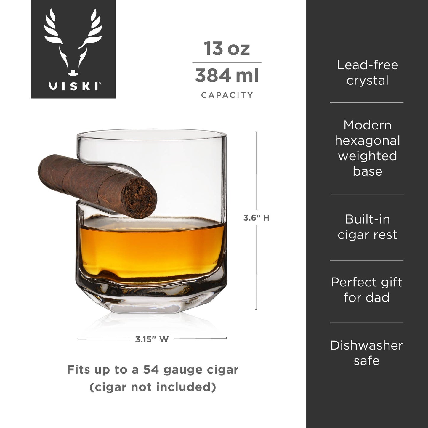 Raye™ Crystal Whiskey Glass w/ Built-in Cigar Holder