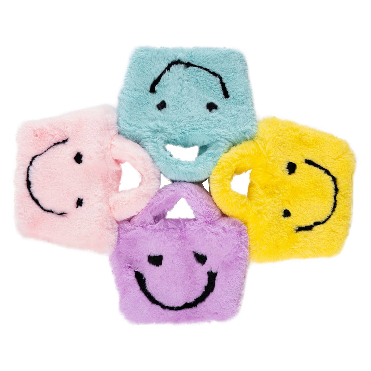 Faux Fur Fuzzy Happy Face Purses for Kids: PINK