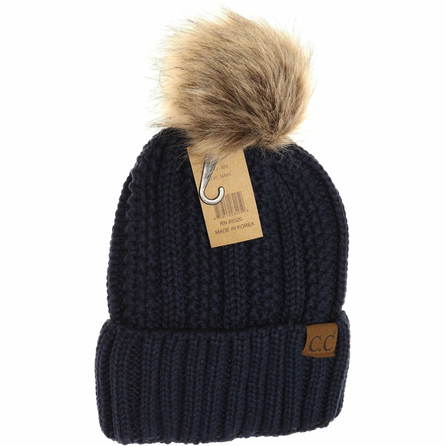 Fuzzy Lined Fur Pom CC Beanie