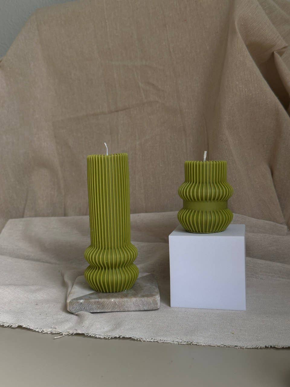 Column Candle-Tall Aestethic Candle-Funky Ribbed Candle: Gray / Bamboo Coconut