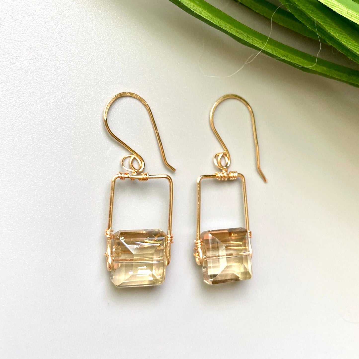 Crystal Earrings with Gold Frame Drop Dangle: Smoke / Gold