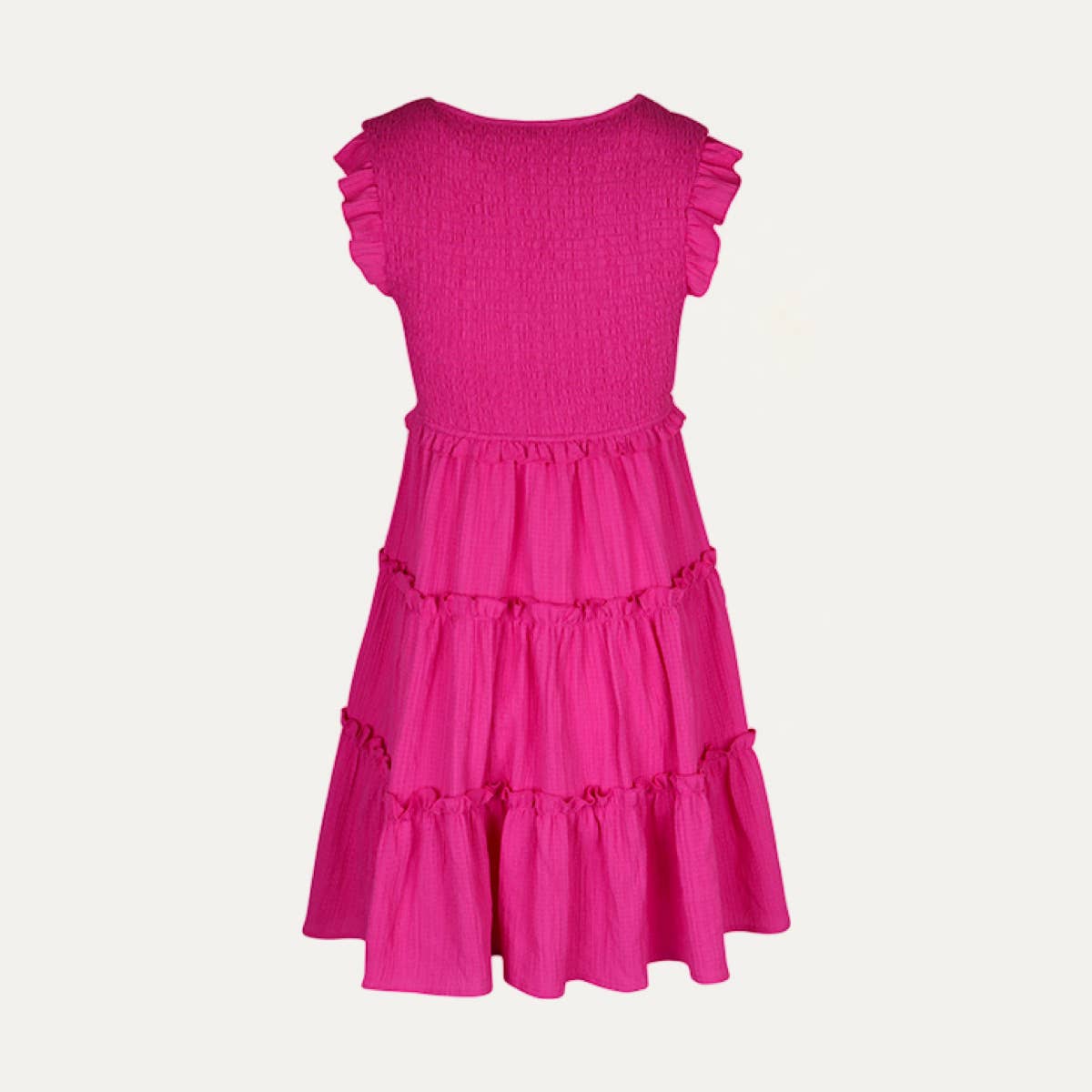 So Flirty Hot Pink V-Neck Ruffled Tiered Mini Dress: HOT PINK