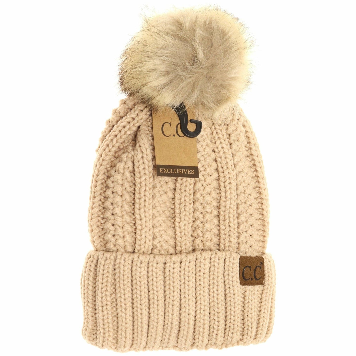 Fuzzy Lined Fur Pom CC Beanie