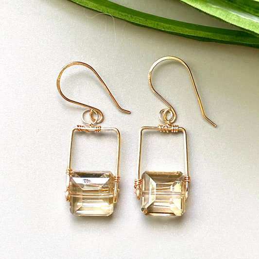 Crystal Earrings with Gold Frame Drop Dangle: Smoke / Gold