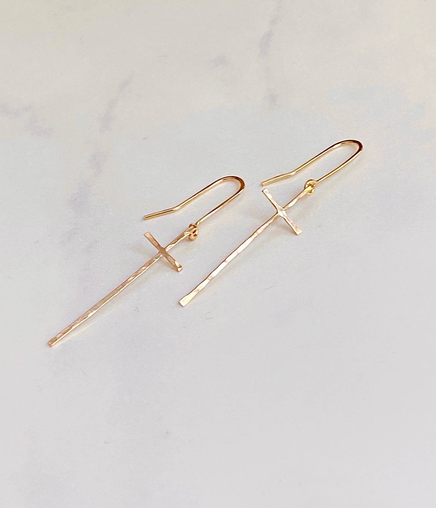 Modern cross earrings: 14kt gold fill