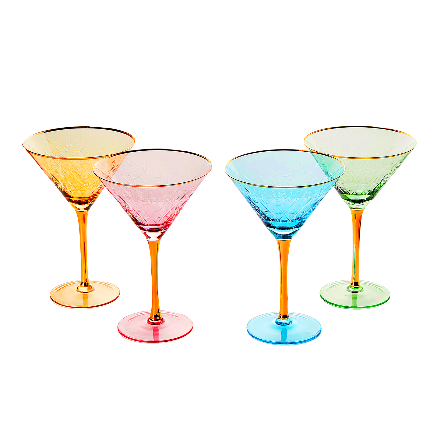 4 Gold Rimmed Crystal Martini Glasses 10 oz