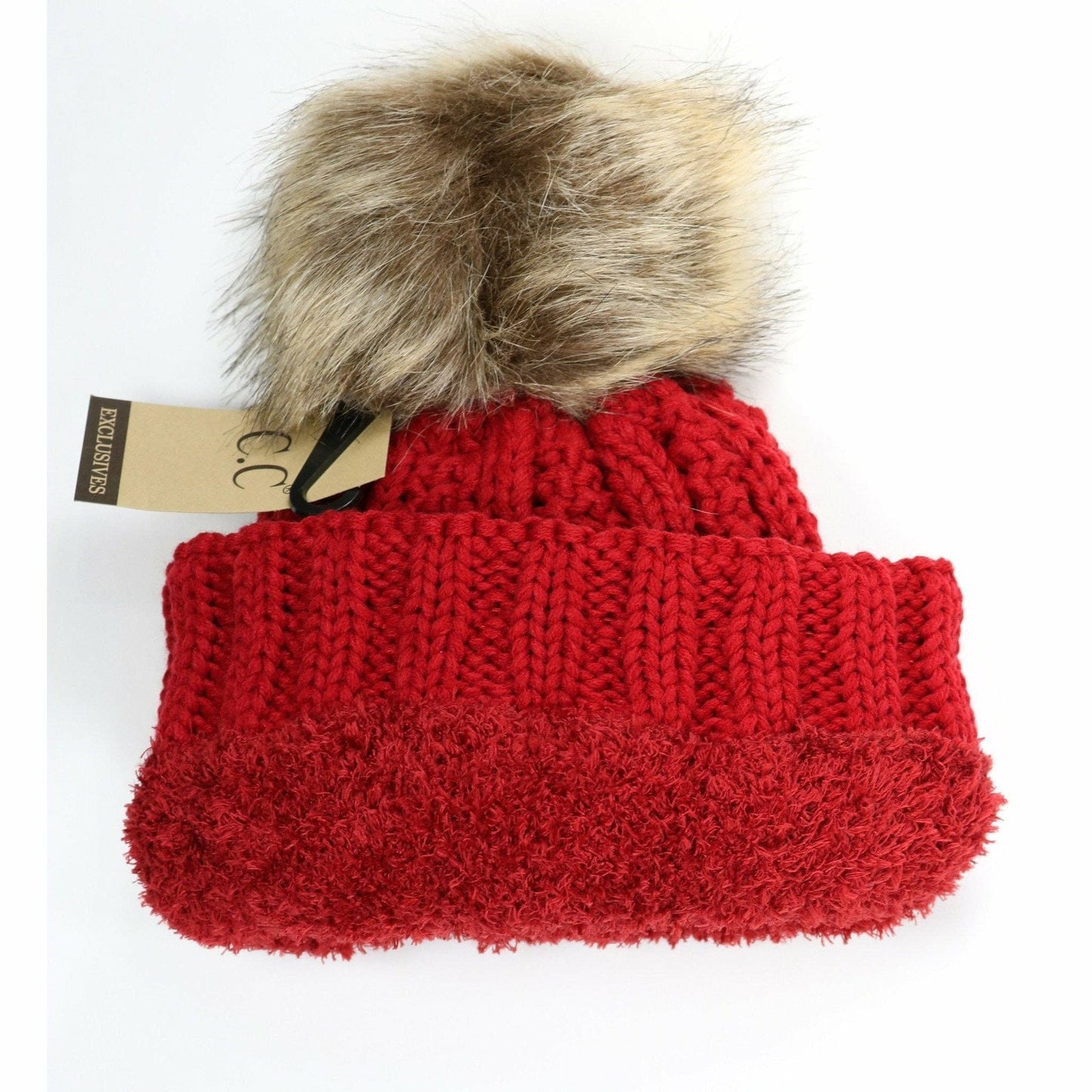 Fuzzy Lined Fur Pom CC Beanie