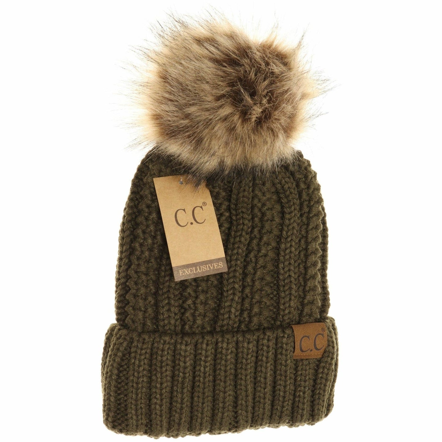 Fuzzy Lined Fur Pom CC Beanie