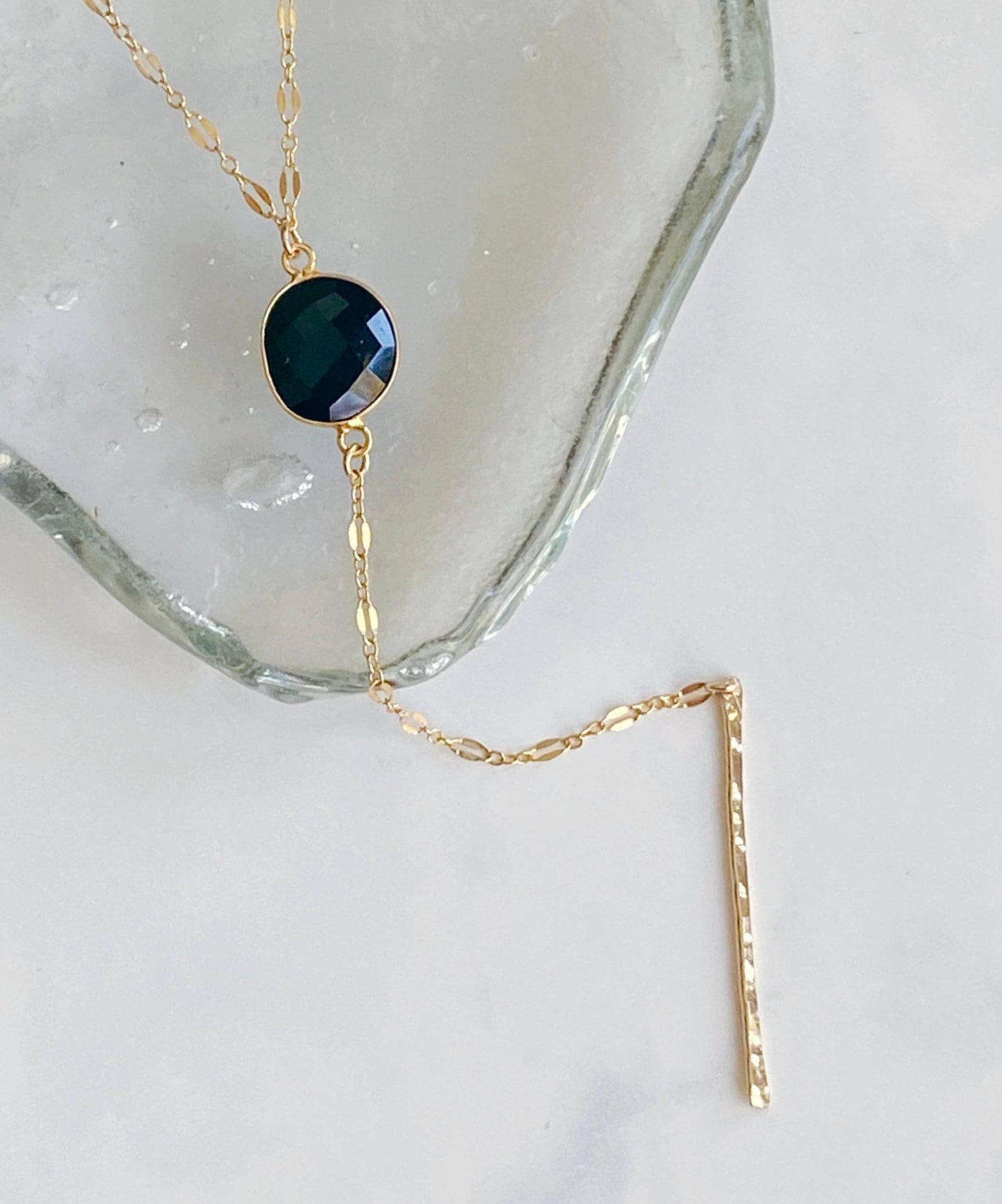 Black onyx lariat style necklace