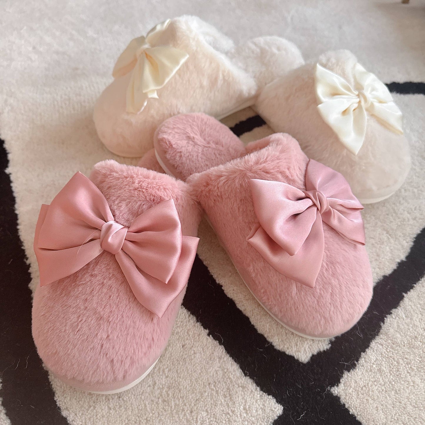 Satin Shine Fur Cozy Lounge Slippers: Pink