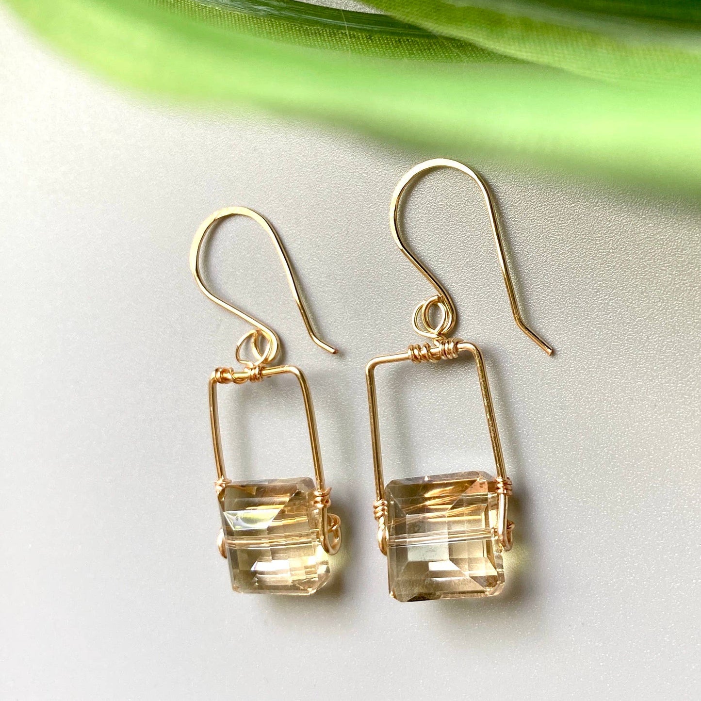 Crystal Earrings with Gold Frame Drop Dangle: Smoke / Gold