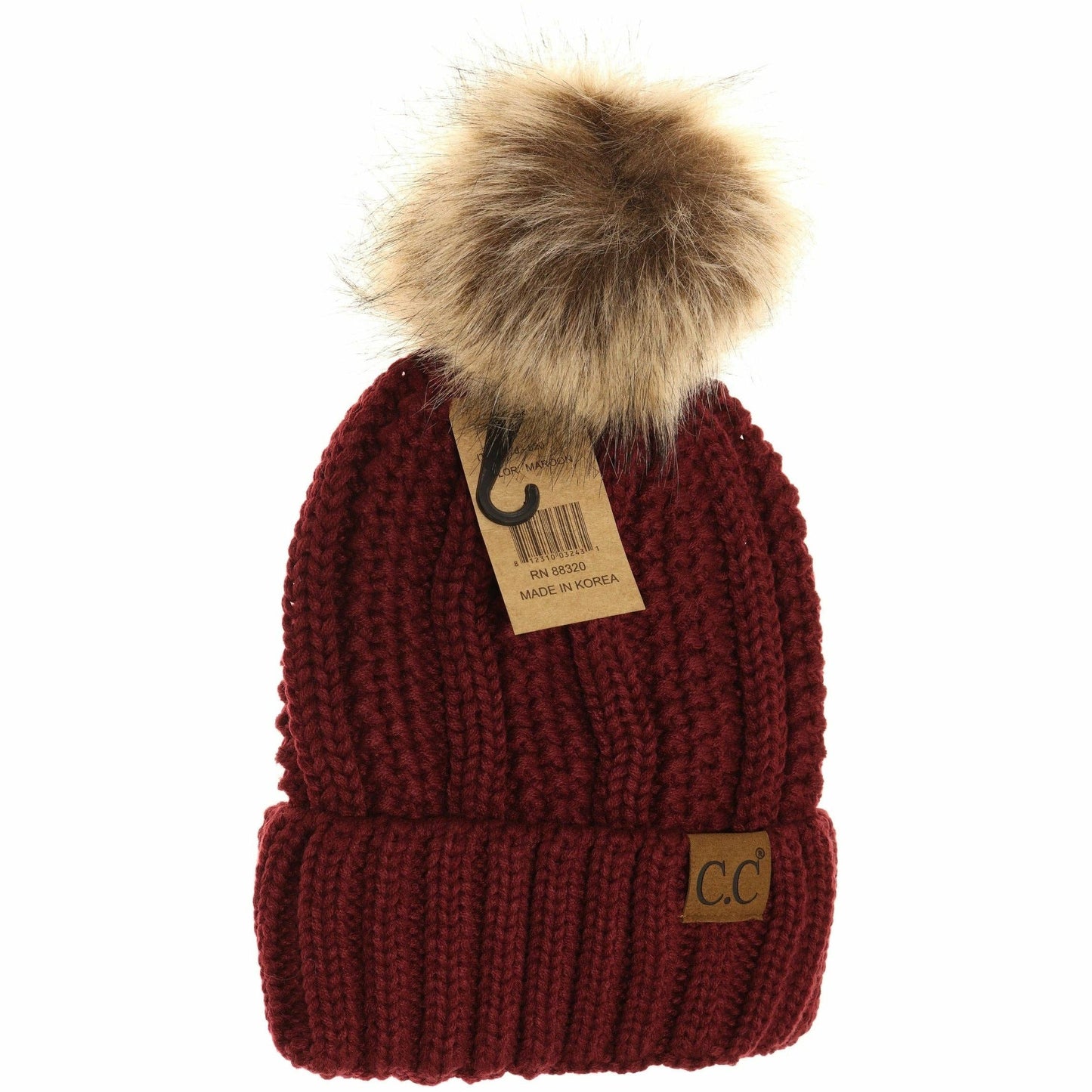 Fuzzy Lined Fur Pom CC Beanie