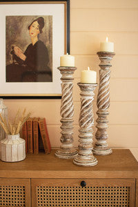 3 Turned Wood Candle Holders