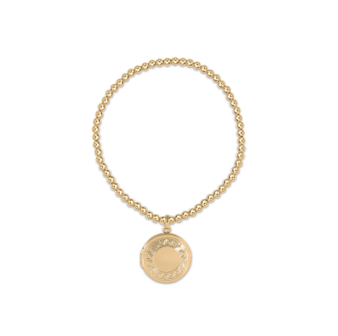 Classic Gold 3mm Bead Bracelet w/Cherish Locket