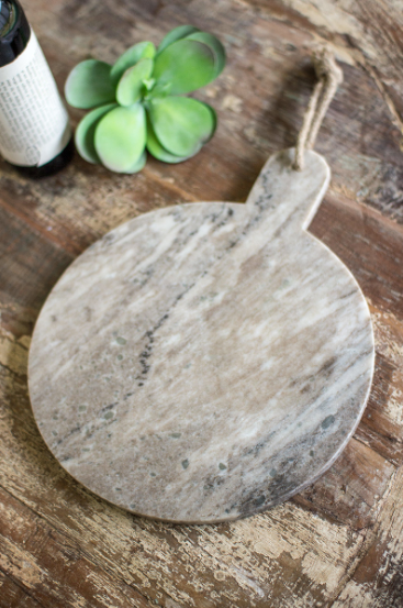 Round Grey Marble Cutting Board with Jute Hanger