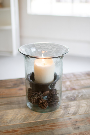 Glass Candle Cylinder with Rustic Insert