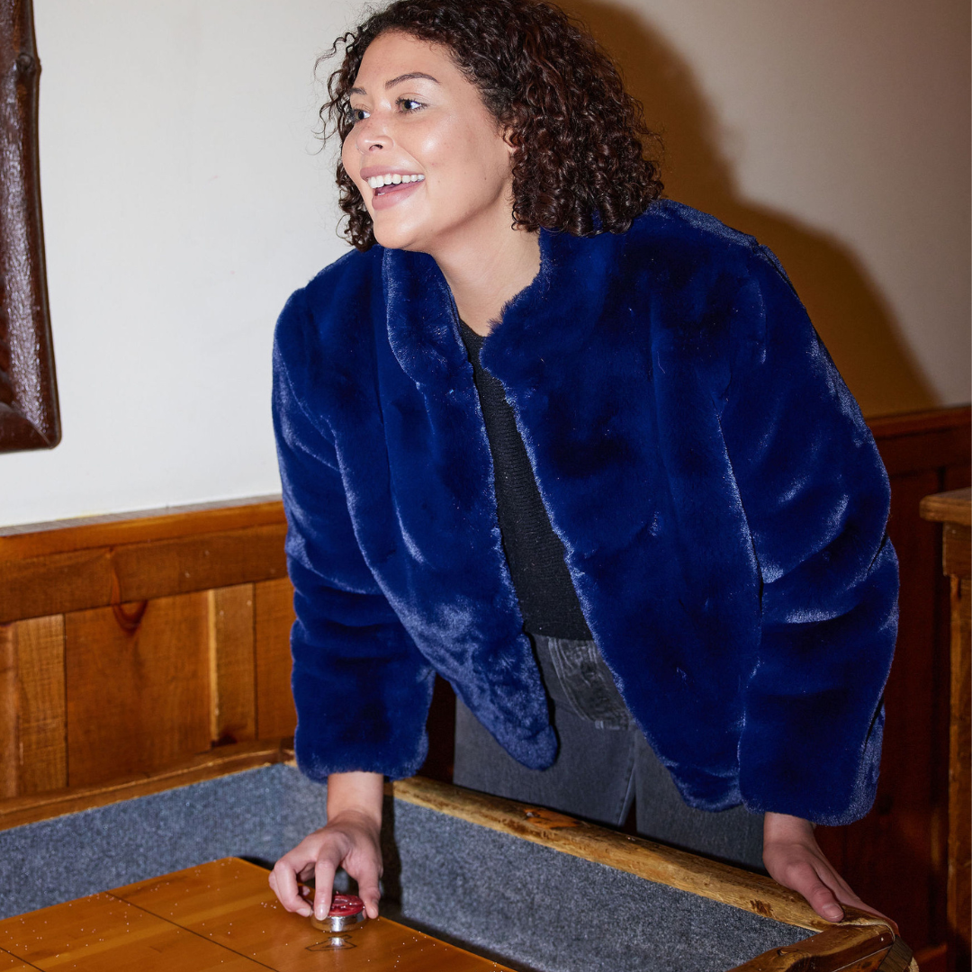 Marine Mink Faux Fur Reversible Bomber Jacket