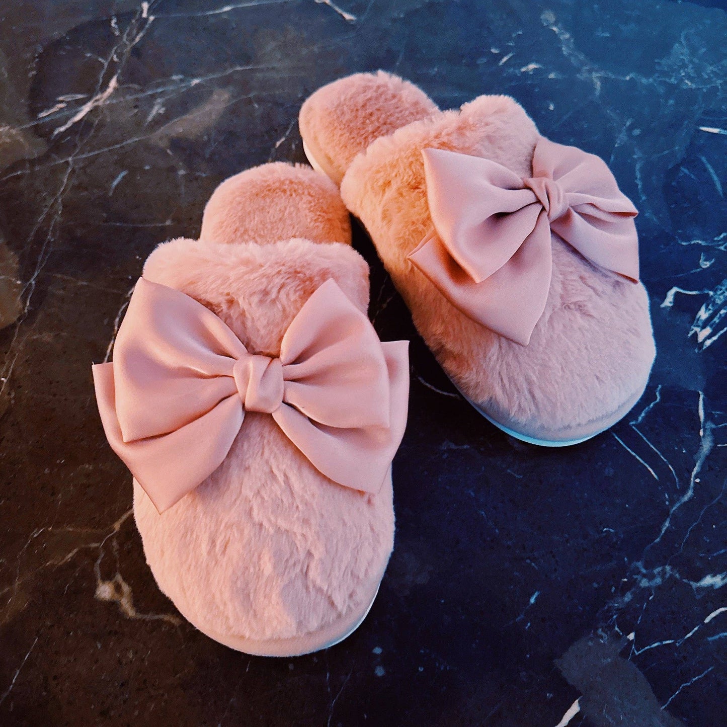 Satin Shine Fur Cozy Lounge Slippers: Pink