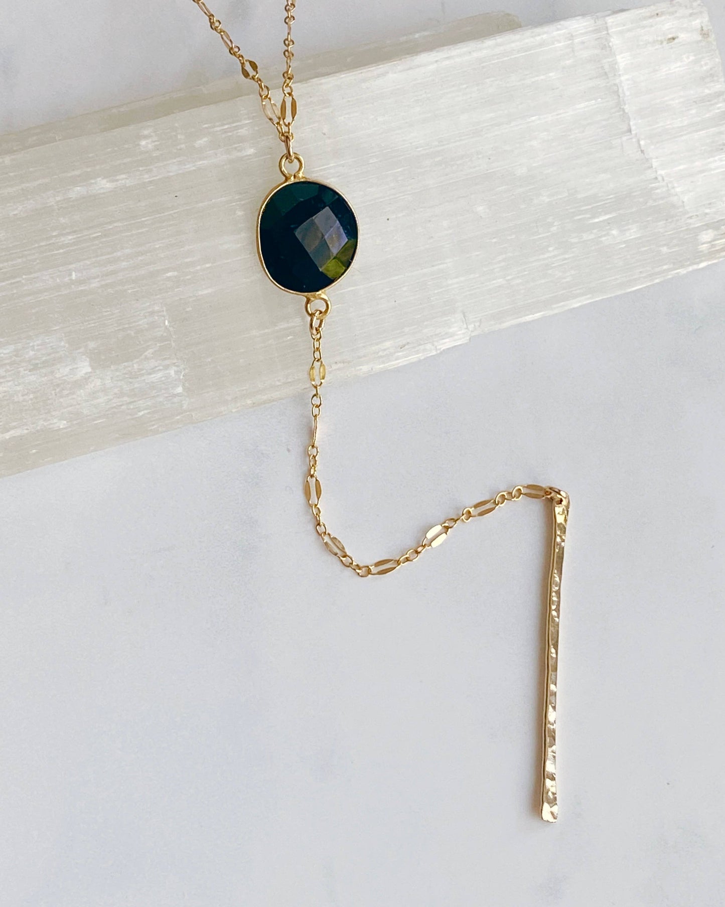 Black onyx lariat style necklace