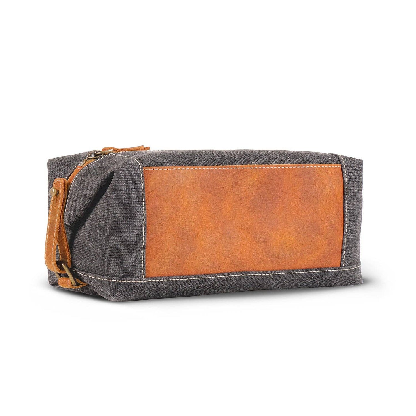 Leather Toiletry Bag Top Grain Leather and Canvas Dopp KIt