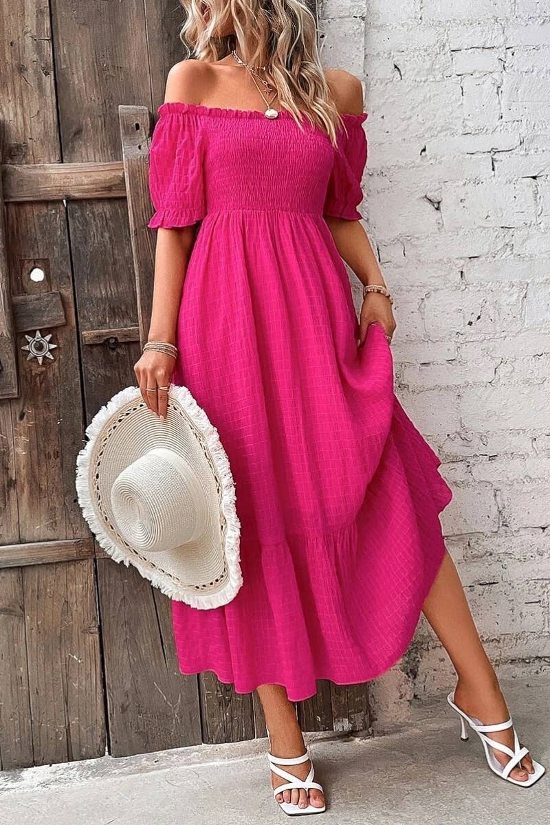 ONE-SHOULDER SLIM-FIT SHORT-SLEEVED LONG DRESS: ROSE