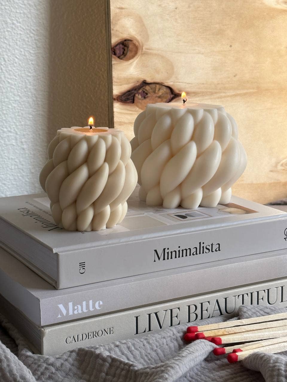 Huge Knot Candle-Knit Candle-Large Candle-Soy Wax Candle-: Nude Beige / Bamboo and Coconut