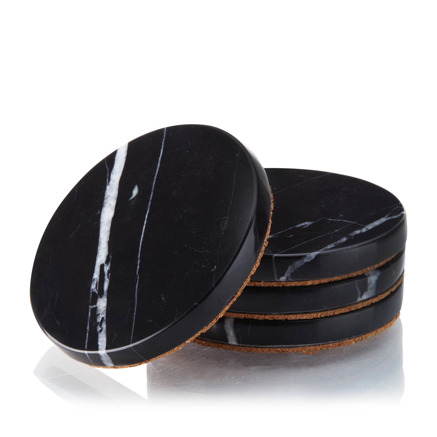 Black Marble Coasters w/ Stand - Set of 4