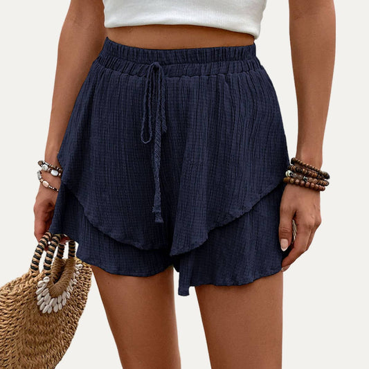 Actively Crinkled High-Waist Tiered Layers Mini Shorts : Navy