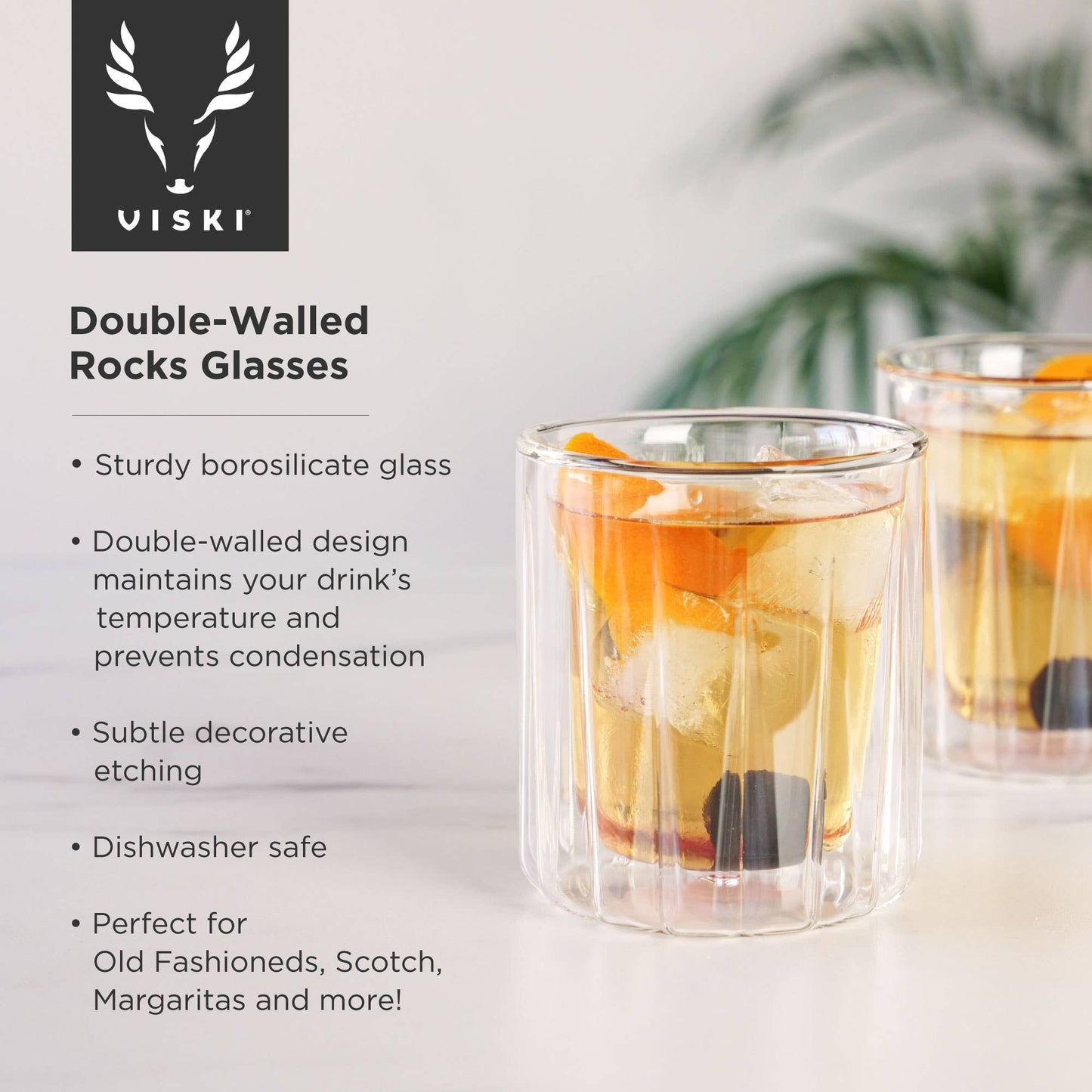 Double Walled Insulated Whiskey Rocks Glasses - Set of 2