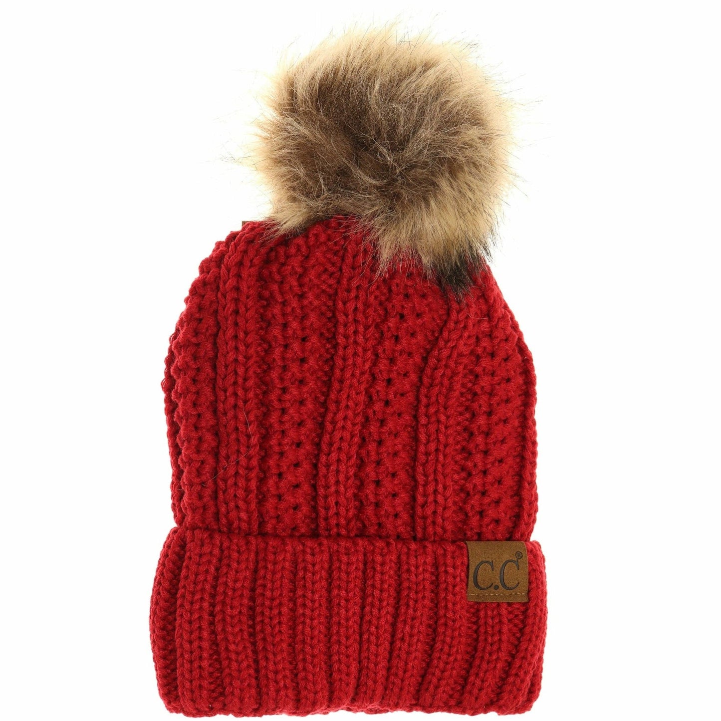 Fuzzy Lined Fur Pom CC Beanie