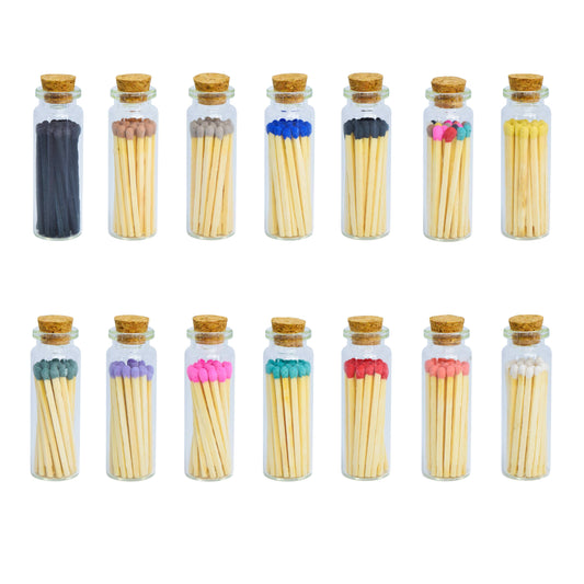 Small Match Bottles - Safety Matches in Jars with Striker: Mixed Colors / 20 Matchsticks Jar