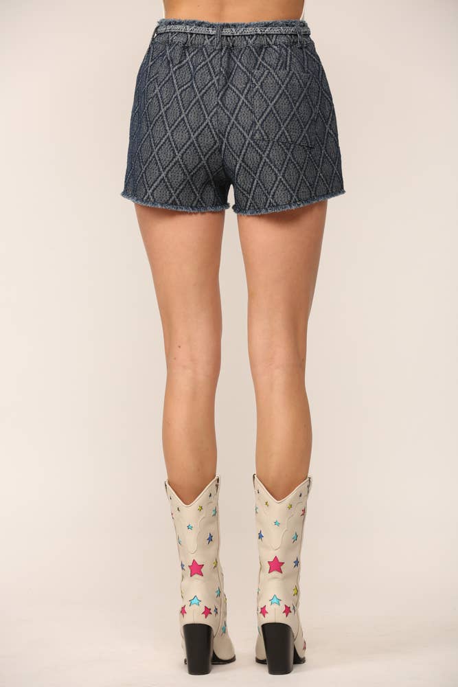 JAQUARD DENIM SHORTS WITH FRAYED EDGE LP6002: INDIGO