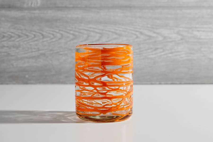 Set of Mexican Handblown Glasses - Orange Swirl