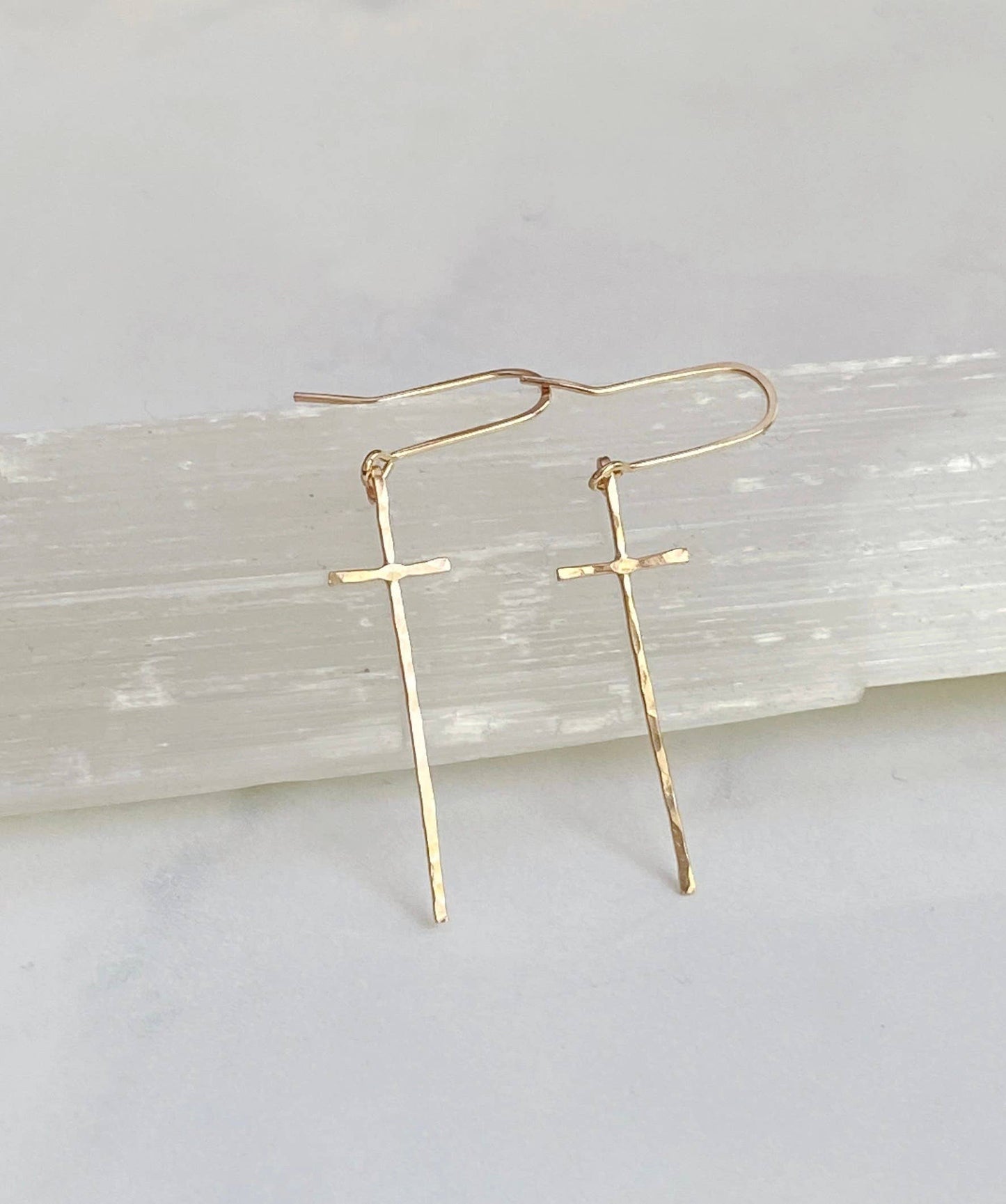 Modern cross earrings: 14kt gold fill