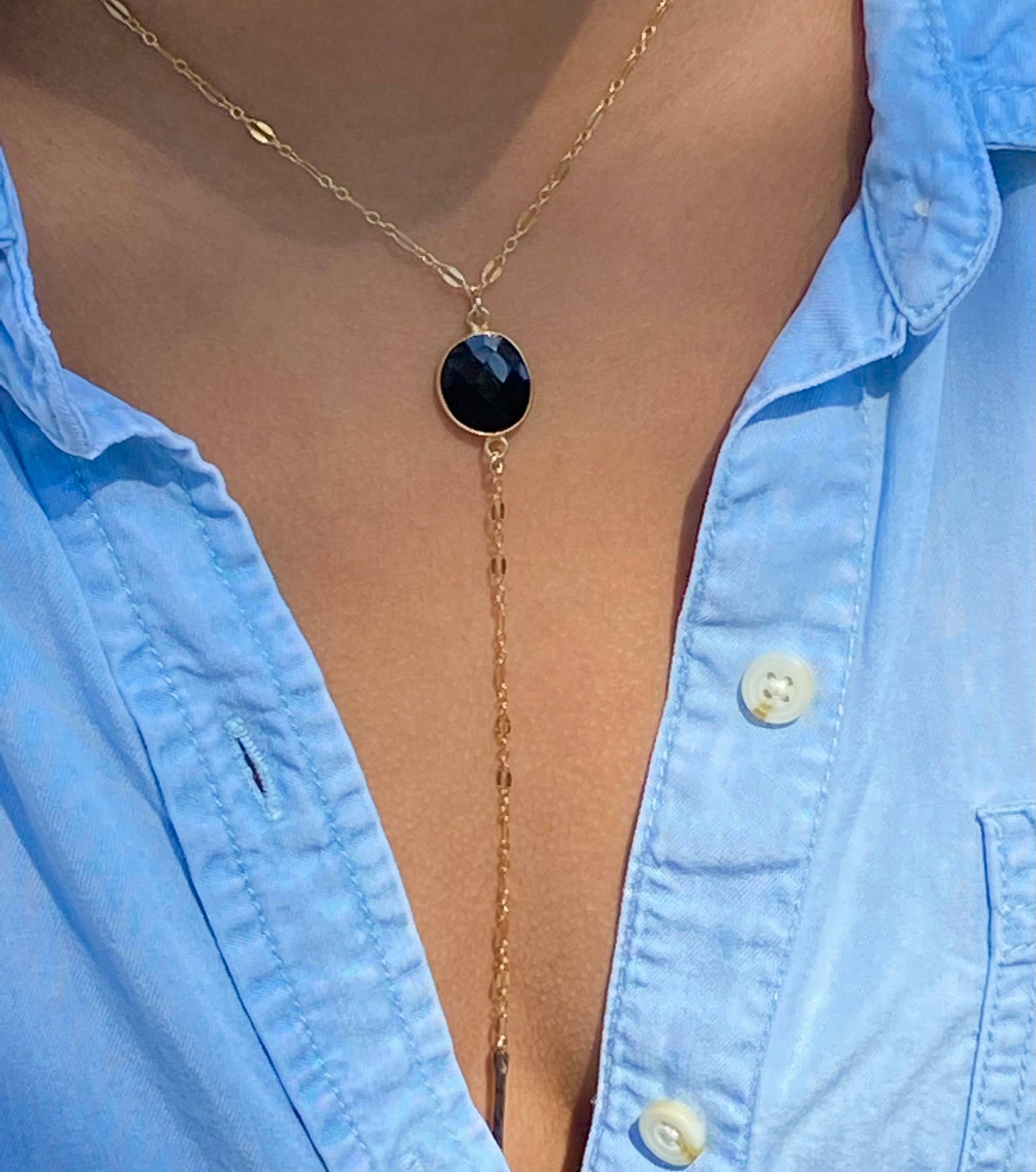 Black onyx lariat style necklace