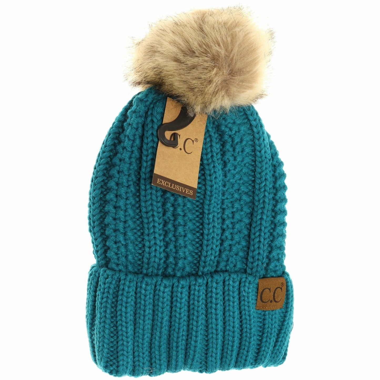 Fuzzy Lined Fur Pom CC Beanie