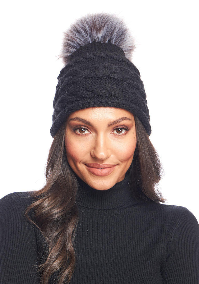 Cable Knit Oversized Pom Hat (BLK or Ivory)